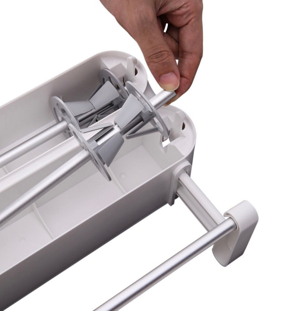 Thumbnail: Dual-Layer Magnetic Plastic Wrap Dispenser with Cutter