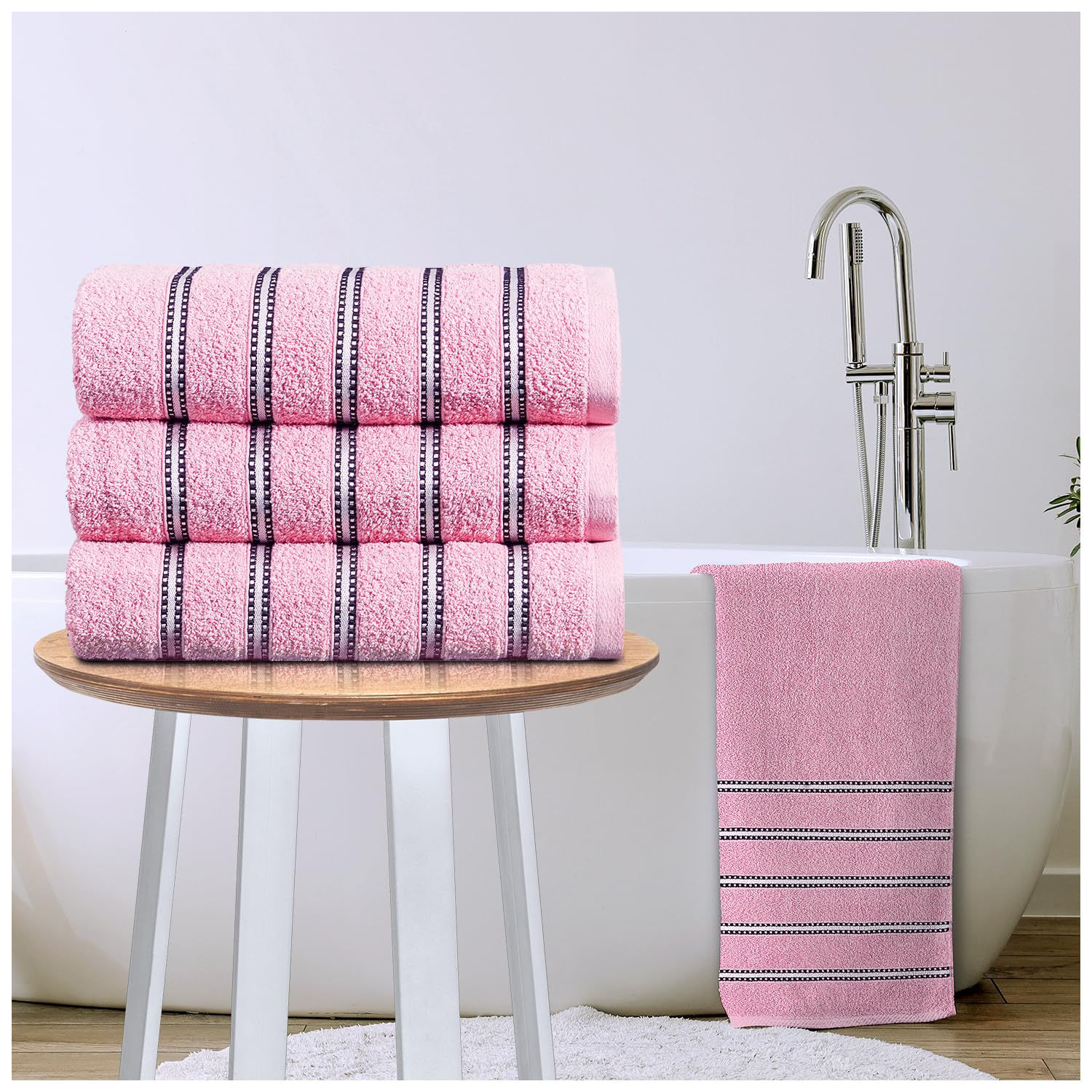 Bromley Stripe 100% Cotton Bath Sheets – 3 Pack – Pink