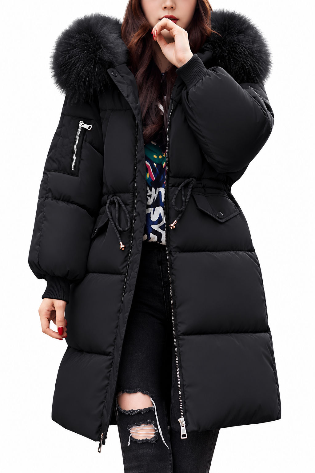 Women’s Black Fur Hooded Puffer Coat