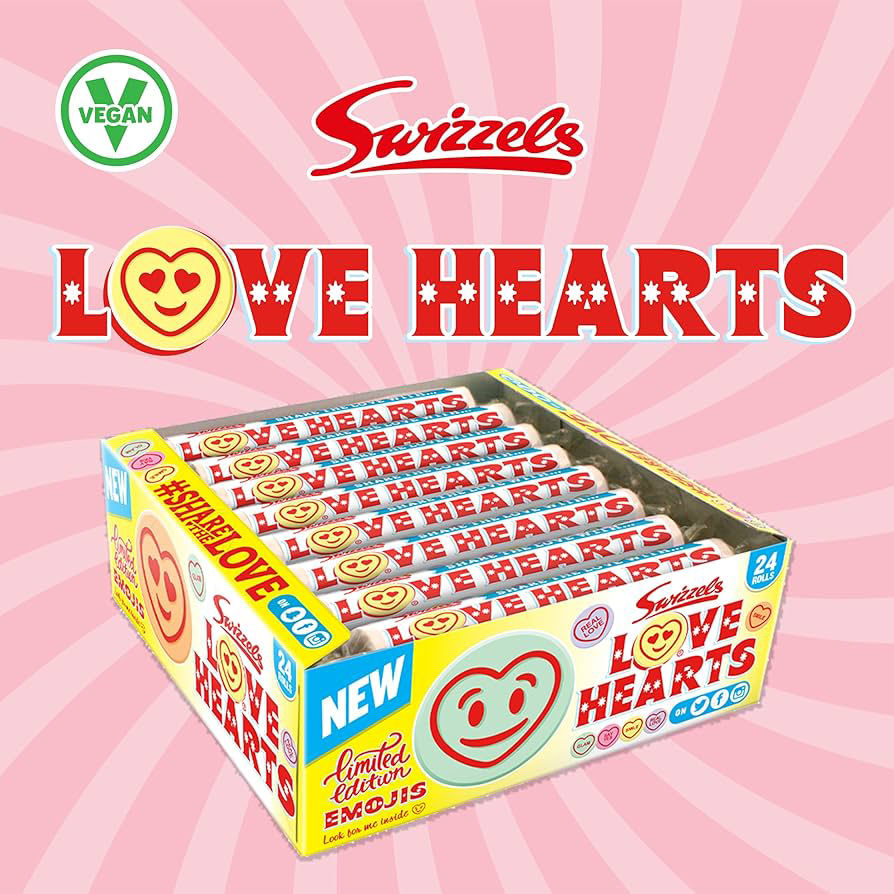 Thumbnail:     .	Swizzels Giant Love Hearts Sweets 24 Pack 340g Vegan Retro Candy