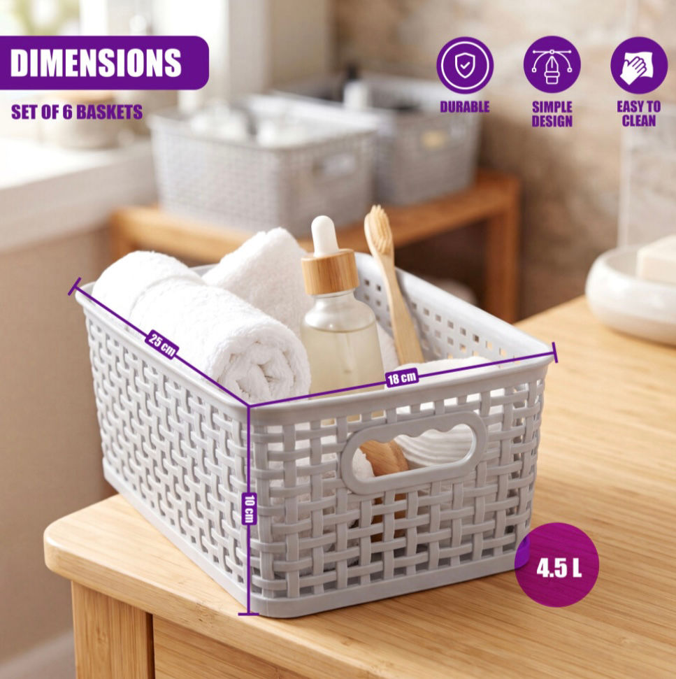Thumbnail: Stackable Storage Basket Set of 6 – Multi-Purpose Kitchen & Bathroom Organisers