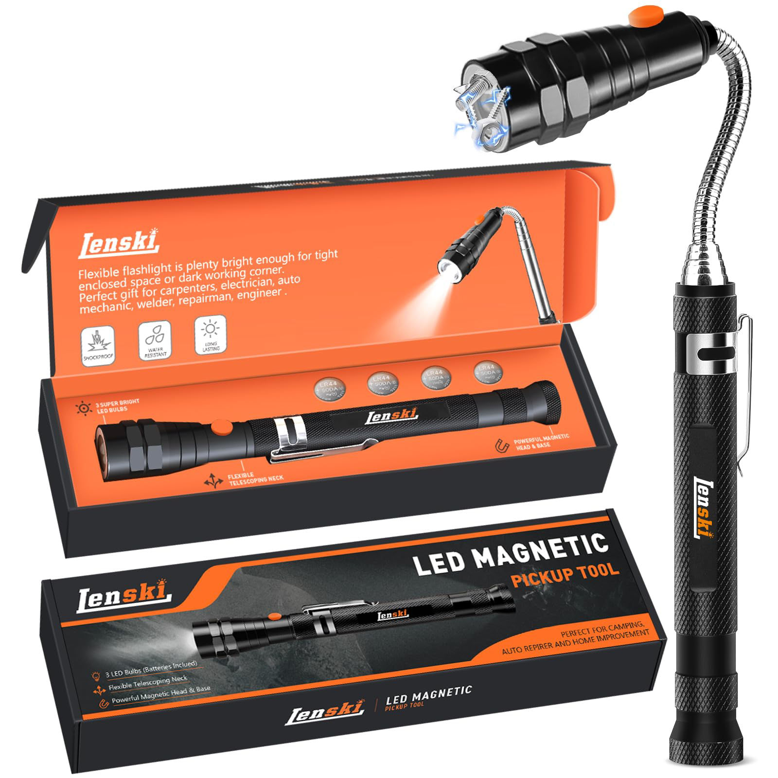 Lenski Magnetic LED Pickup Tool – Extendable Torch Gift for Men