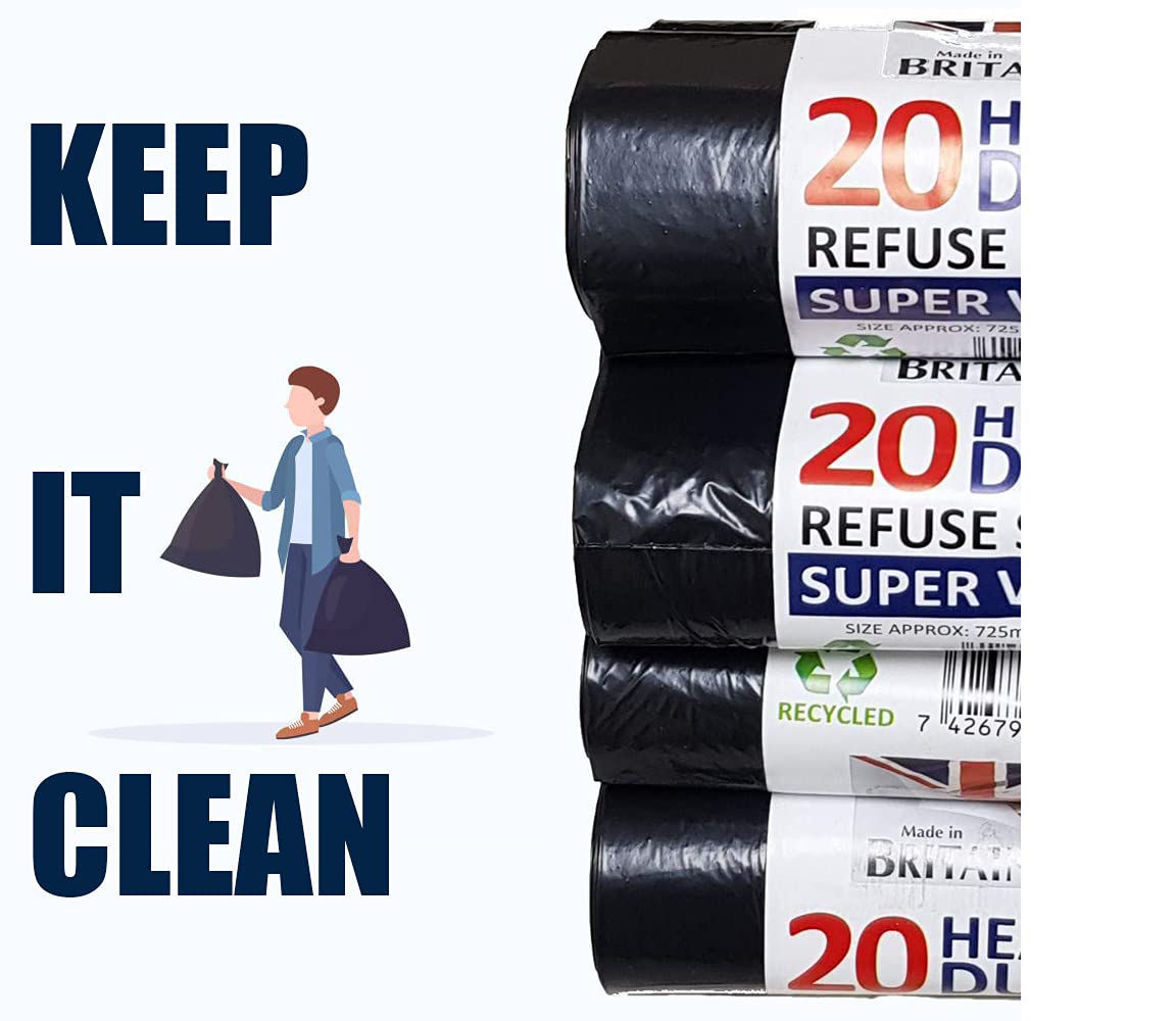 200 Heavy Duty Black Bin Liners – Refuse Sack Rolls