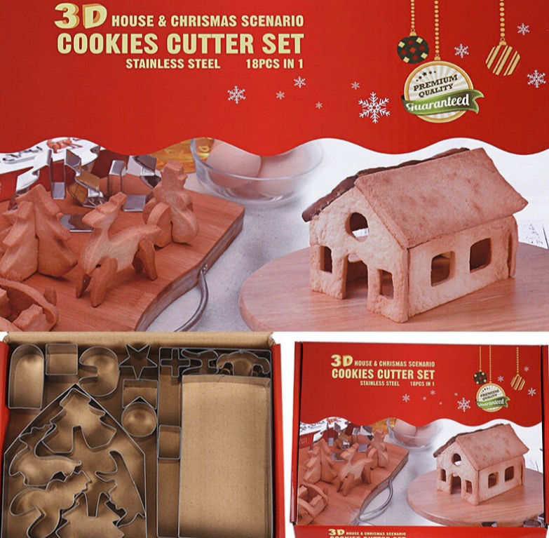 Thumbnail: 18 Piece Christmas Cookie Cutter Set 3D Gingerbread House Biscuit Cutters