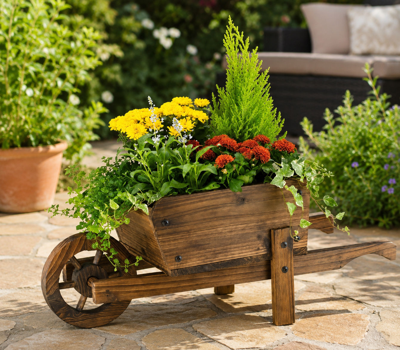Wooden Wheelbarrow Planter