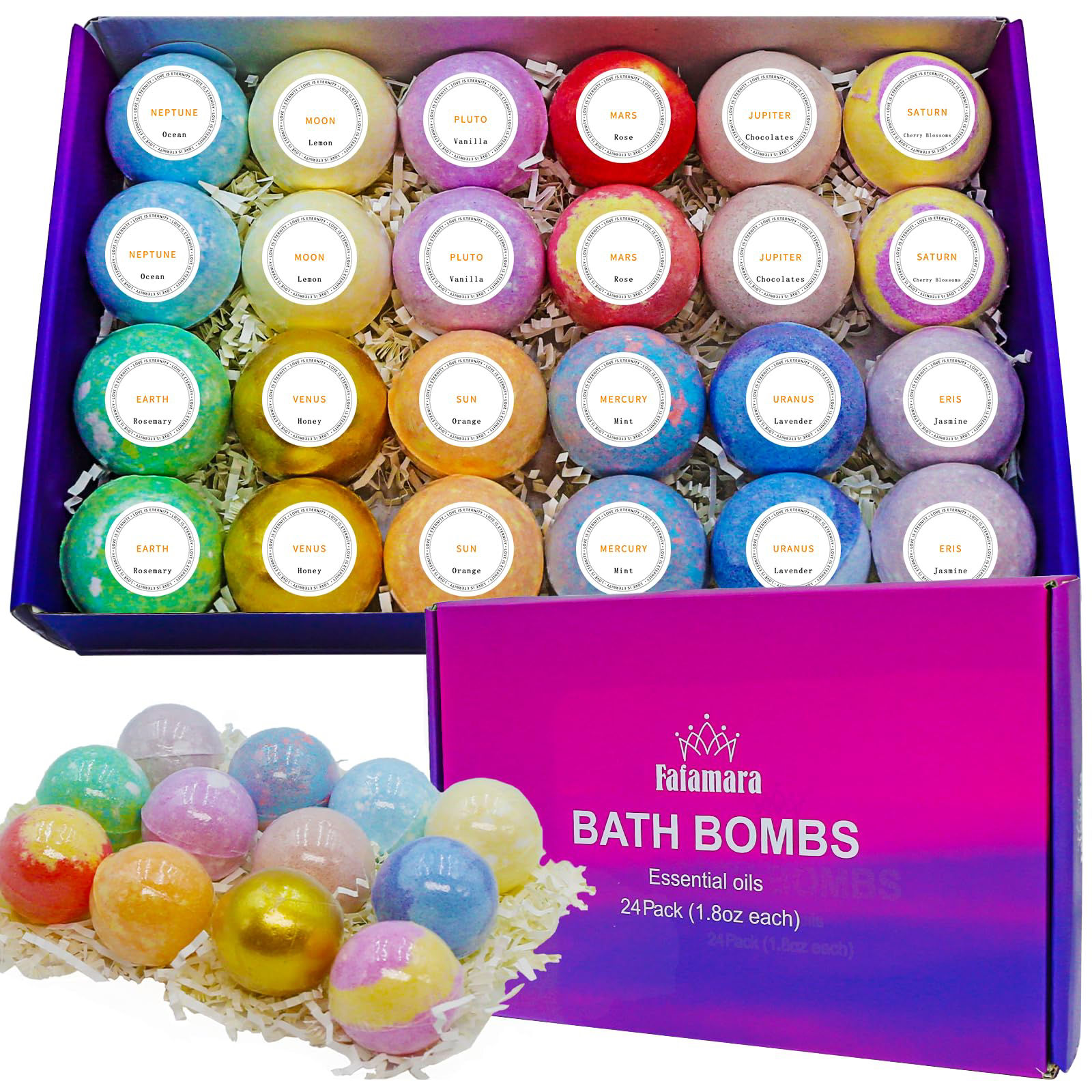 24 Piece Organic Bath Bomb Gift Set | Natural Fizzing Spa Bath Bombs