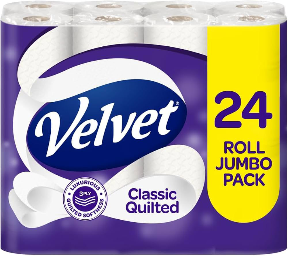 Velvet Classic Quilted Toilet Tissue 24 Rolls 3 Ply White