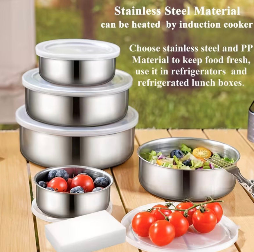 Thumbnail: 5 Piece Stainless Steel Food Storage Container Set with Lids