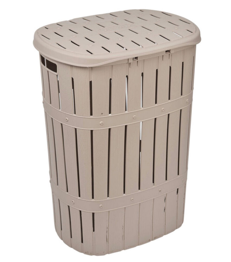 65L Plastic Bamboo Style Laundry Basket & Open Lid