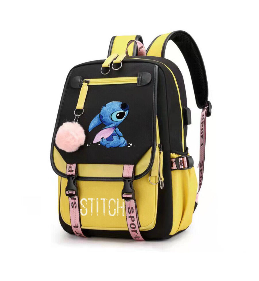 Yellow Stitch Students Backpack With USB Charge Port
