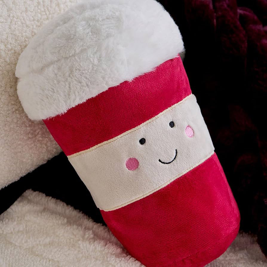 Burgundy & White Coffee Cup Plush Microwavable Heat Pad