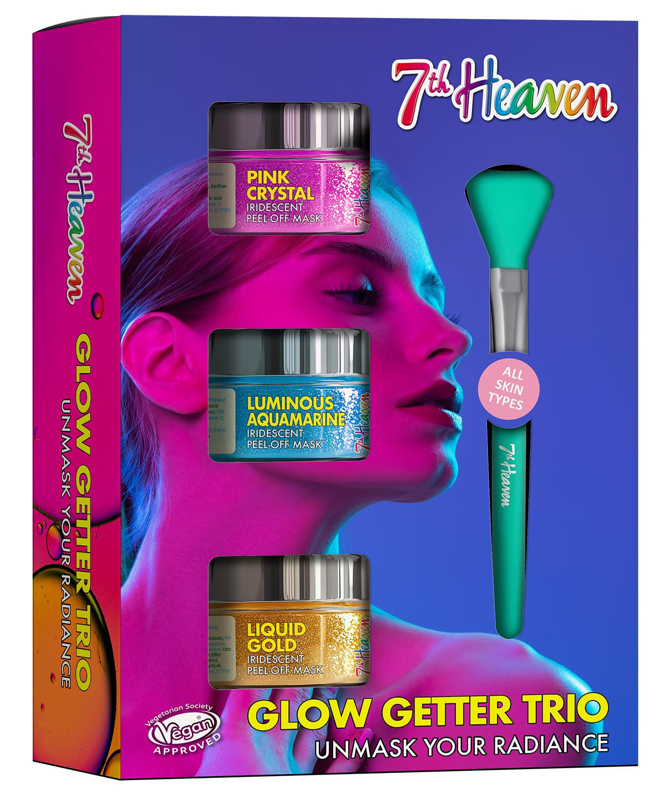 7th Heaven Glow Getter Face Masks Gift Set – 3 Pack with Spatula