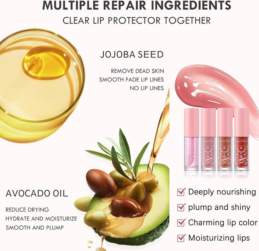 Thumbnail: Lip Oil & Lip Gloss Set – 4 Piece Hydrating Gift Set - Pink 