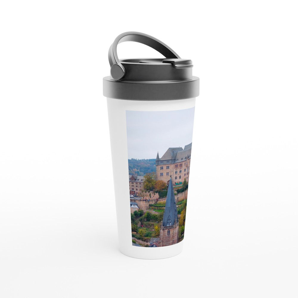 Marburg White Stainless Steel Travel Mug, Germany Coffee Tumbler Gift