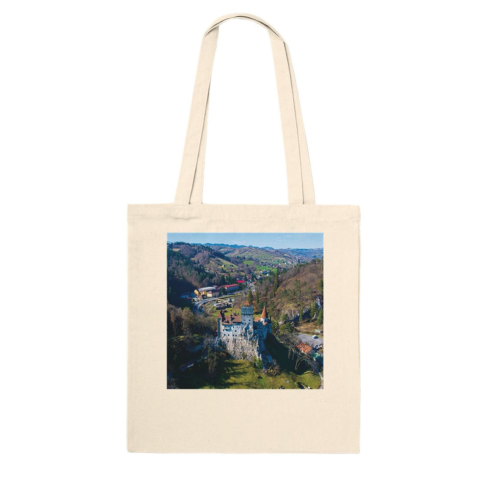 Thumbnail: Bran Castle Premium Tote Bag, Romania Cotton Shopper, Castle Travel Gift