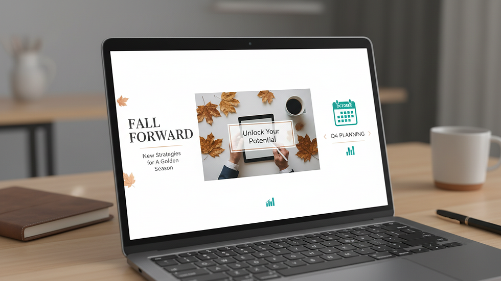 Close-up view of a laptop screen displaying an autumn-themed digital marketing campaign