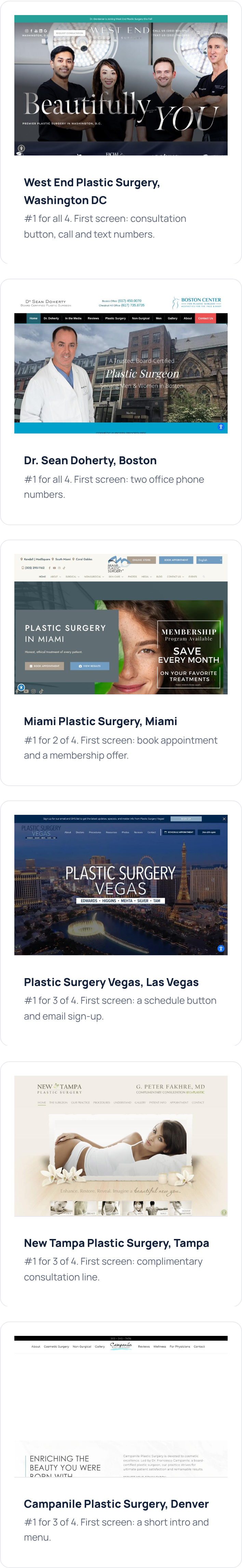 West End Plastic Surgery, Washington DC; Dr. Sean Doherty, Boston; Miami Plastic Surgery, Miami; Plastic Surge