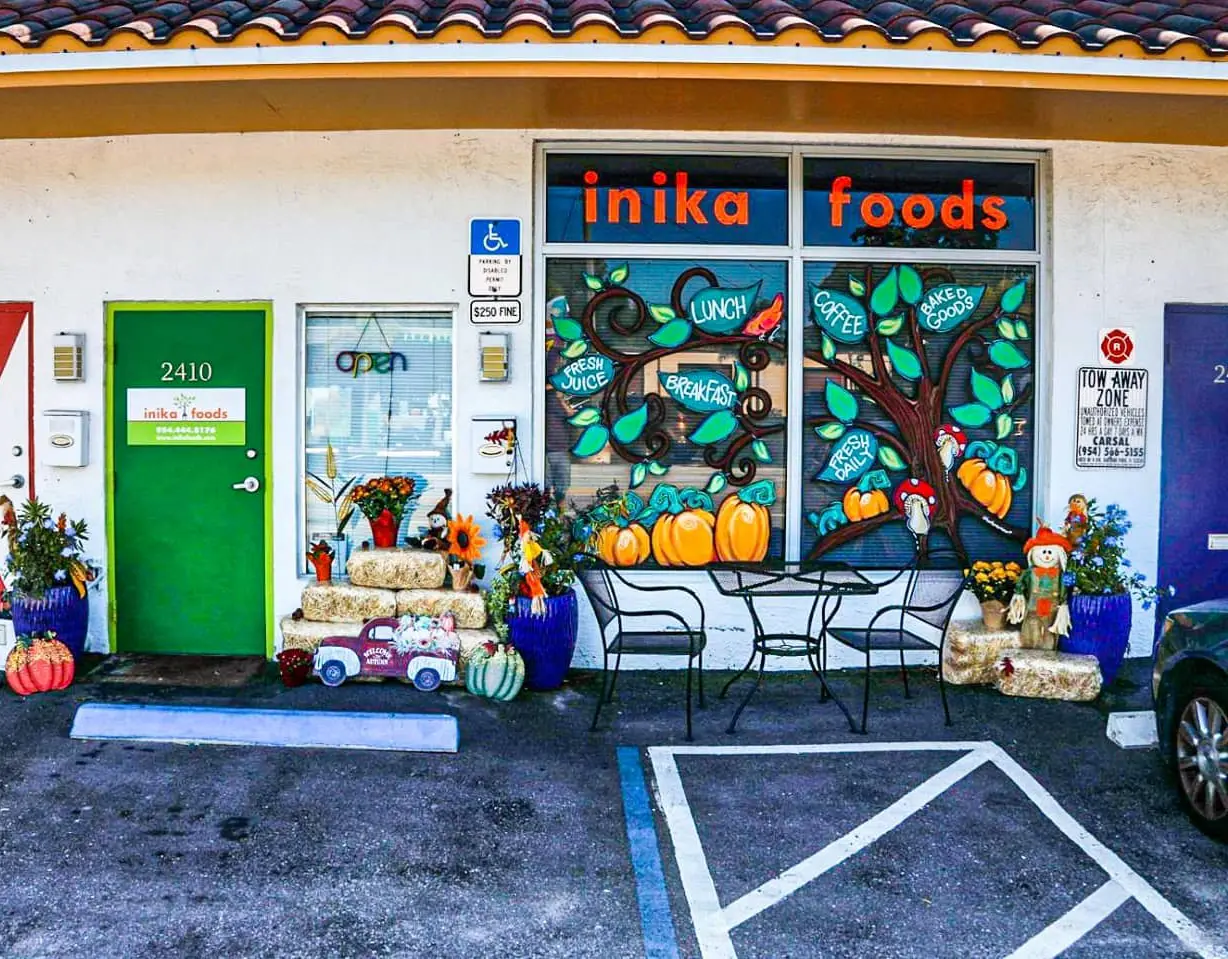 The store front of Inika foods, the best plant based meal prep service in Wilton manors