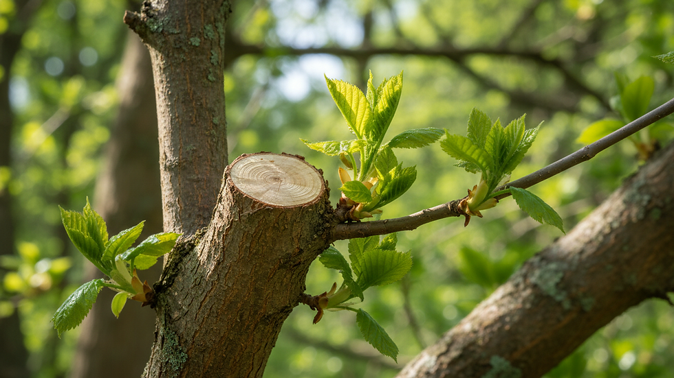 A clean arborist pruning cut on a heritage tree branch demonstrating proper compartmentalization and structural care.