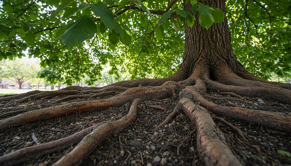 lose-up view of healthy tree roots in aerated urban soil