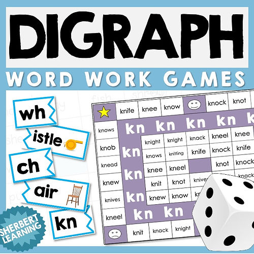 Digraphs Games - Board Games & Word Work PHONICS sh ch wh ph kn kn tch wr ck ss