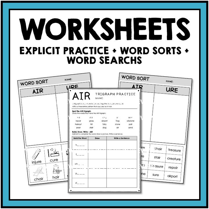 Thumbnail: Trigraphs - Trigraph TCH Trigraph DGE IGH URE EAR AIR Worksheets Ending Trigraph