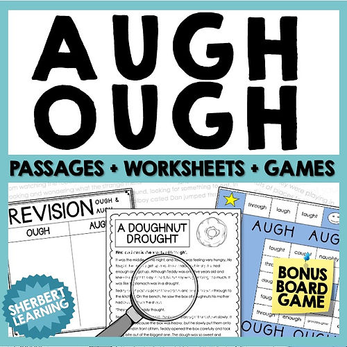AUGH OUGH - Reading Passages & Worksheets + Word Sorts + Board Games - REVISION