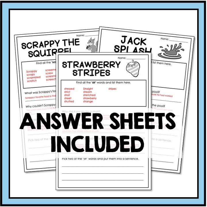 Thumbnail: 3 Letter Blends Three Letter Blend Worksheets Passages Word Sorts scr spl str +
