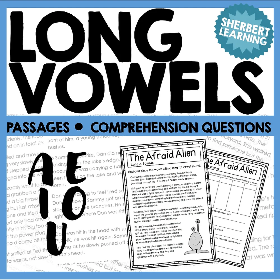 Long Vowel Passages - a resource to teach long vowel sounds from Sherbert Learning