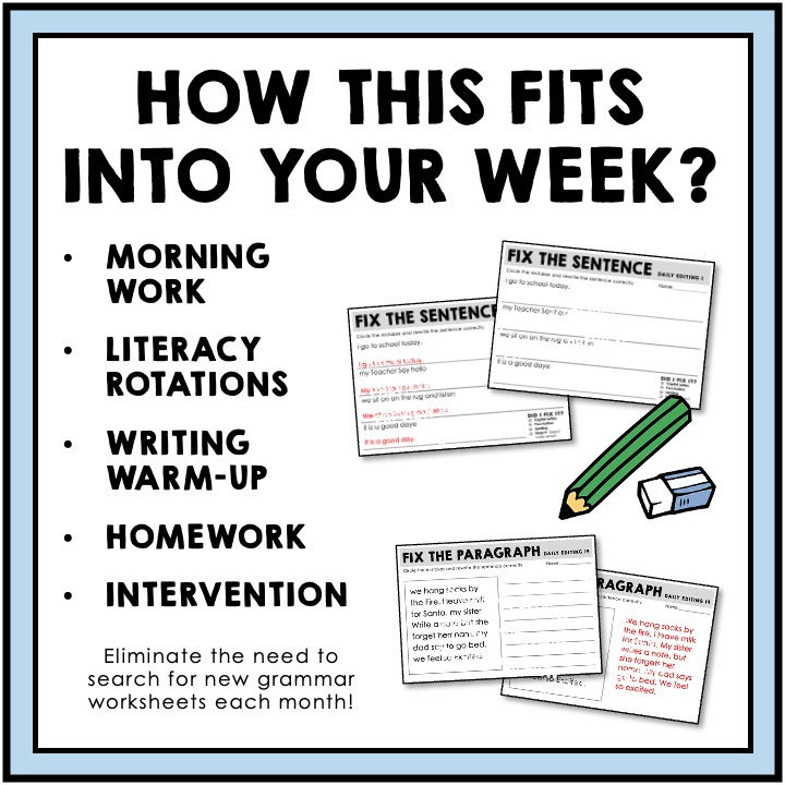 Fix the Sentence Worksheets Bundle Sentence Writing Practice Revising ...
