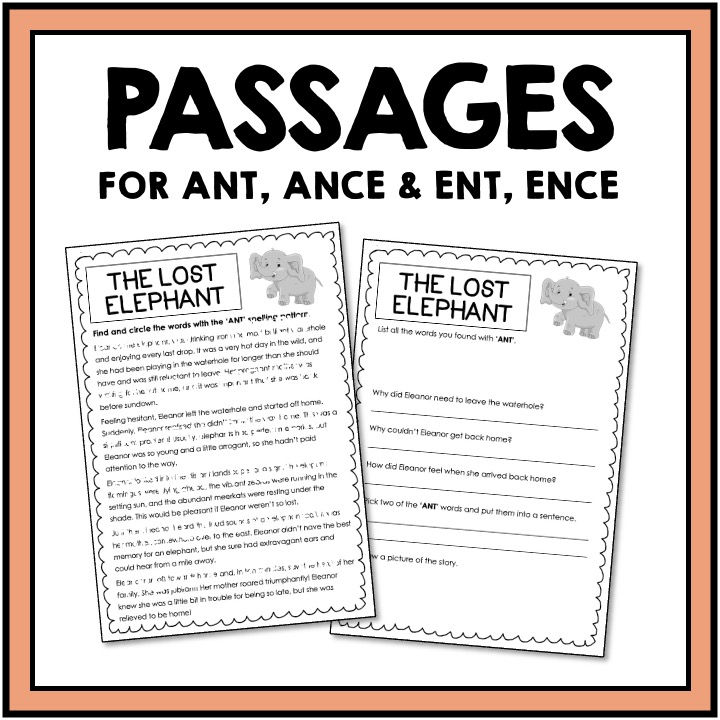 Thumbnail: ANT ANCE & ENT ENCE - Worksheets + Reading Passage & Activities + Word Sorts