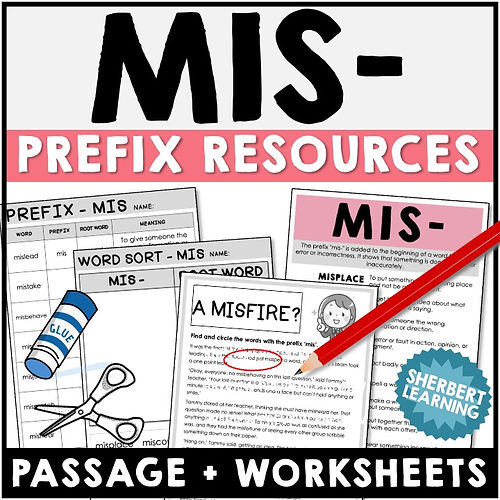 MIS Prefix - Reading Passage + Worksheets + Word Sort + Poster / Anchor