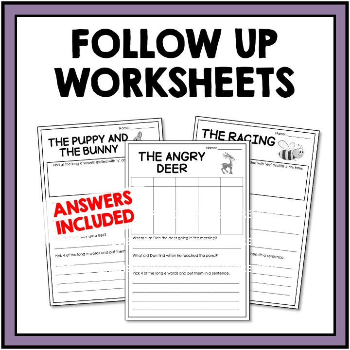 Thumbnail: Long E Vowel E E-E EA EE Y Reading Passages - Worksheets Activities Vowel Teams