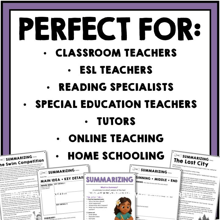 Thumbnail: Summarizing Worksheets + Graphic Organizers + Anchor Chart + Passages - Summary
