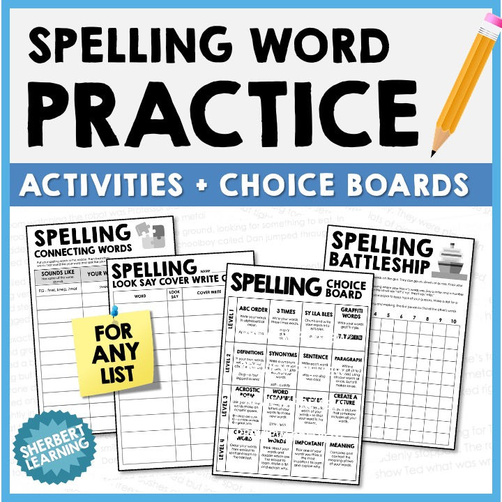 Spelling Activities + Worksheets + Choice Boards - FOR ANY LIST!