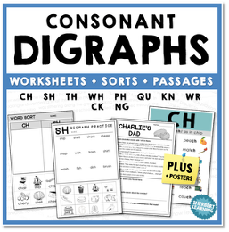Digraph Worksheets at Sherbert Learning with worksheets, word sorts, reading passages, comprehension questions and posters.