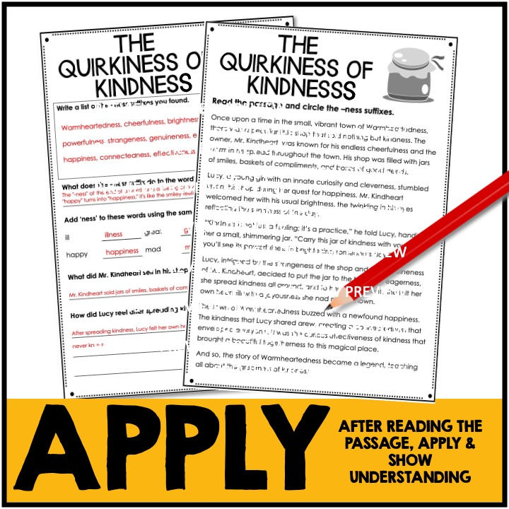 Thumbnail: -NESS Suffix - Reading Passages & Follow Up Activities - Suffixes Worksheets