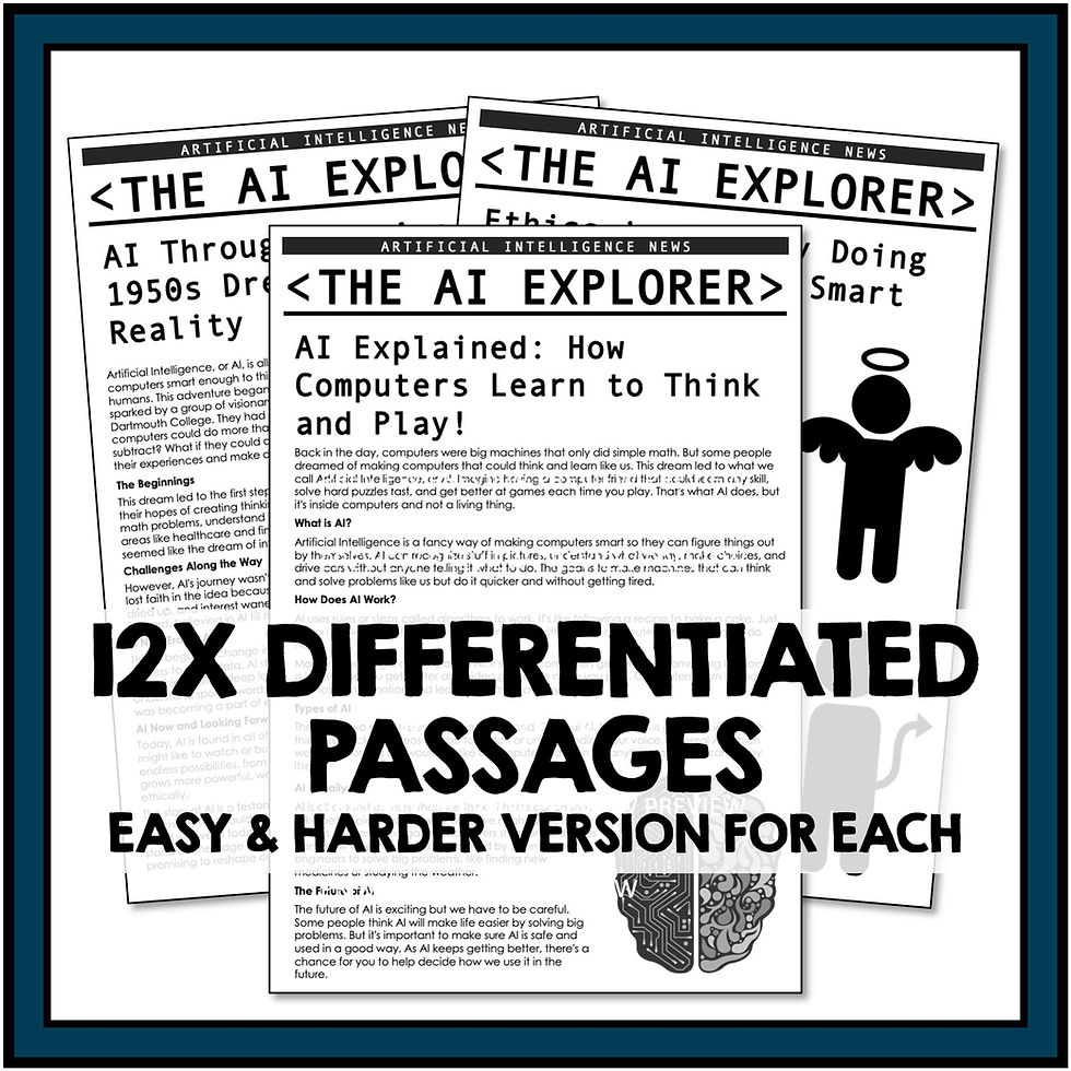 Thumbnail: Artificial Intelligence AI Reading Passages - Newspaper Format - DIFFERENTIATED