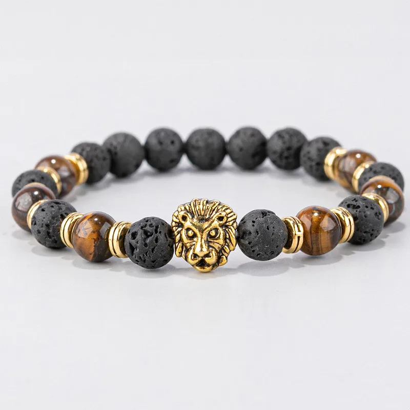 Tiger Eye Lion Natural Stone Beaded Bracelets