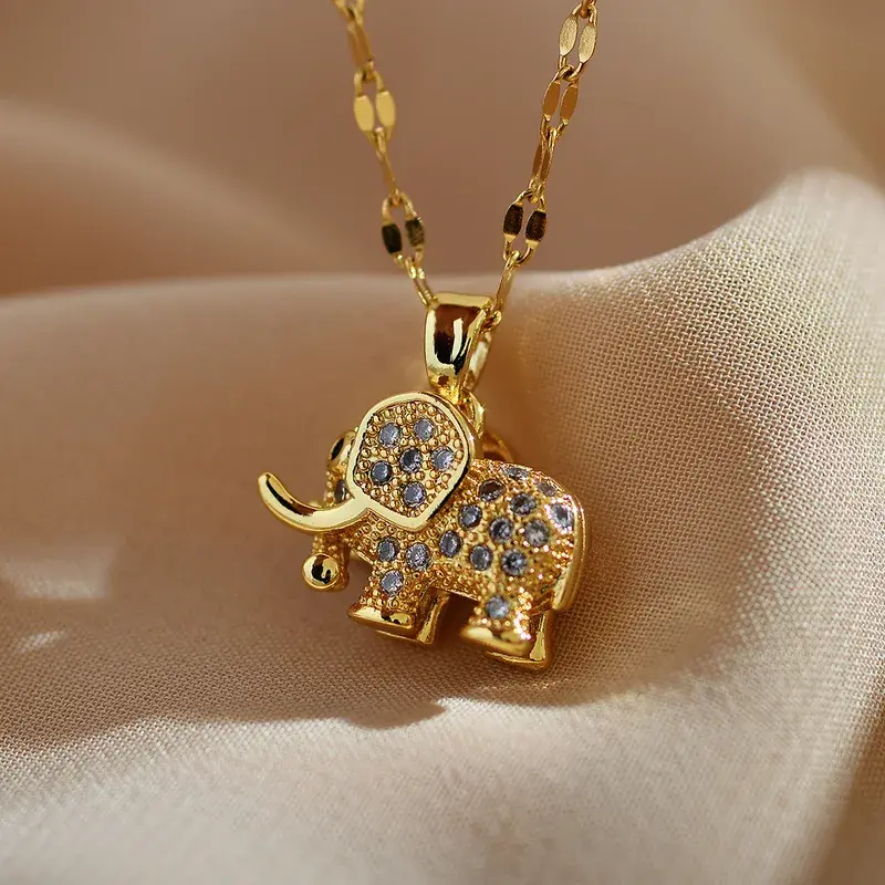 Thumbnail: Jewelry Cute Elephant Titanium Steel Copper Zircon Gold Plated Plating Inlay Pen