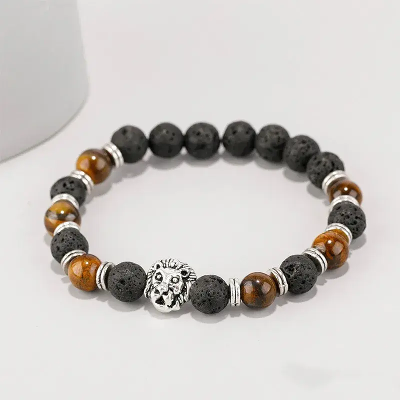 Thumbnail: Tiger Eye Lion Natural Stone Beaded Bracelets