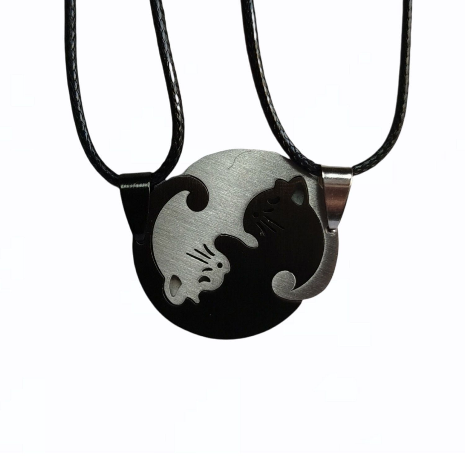 SET DE COLLARES GATITOS YIN-YANG ACERO INOXIDABLE