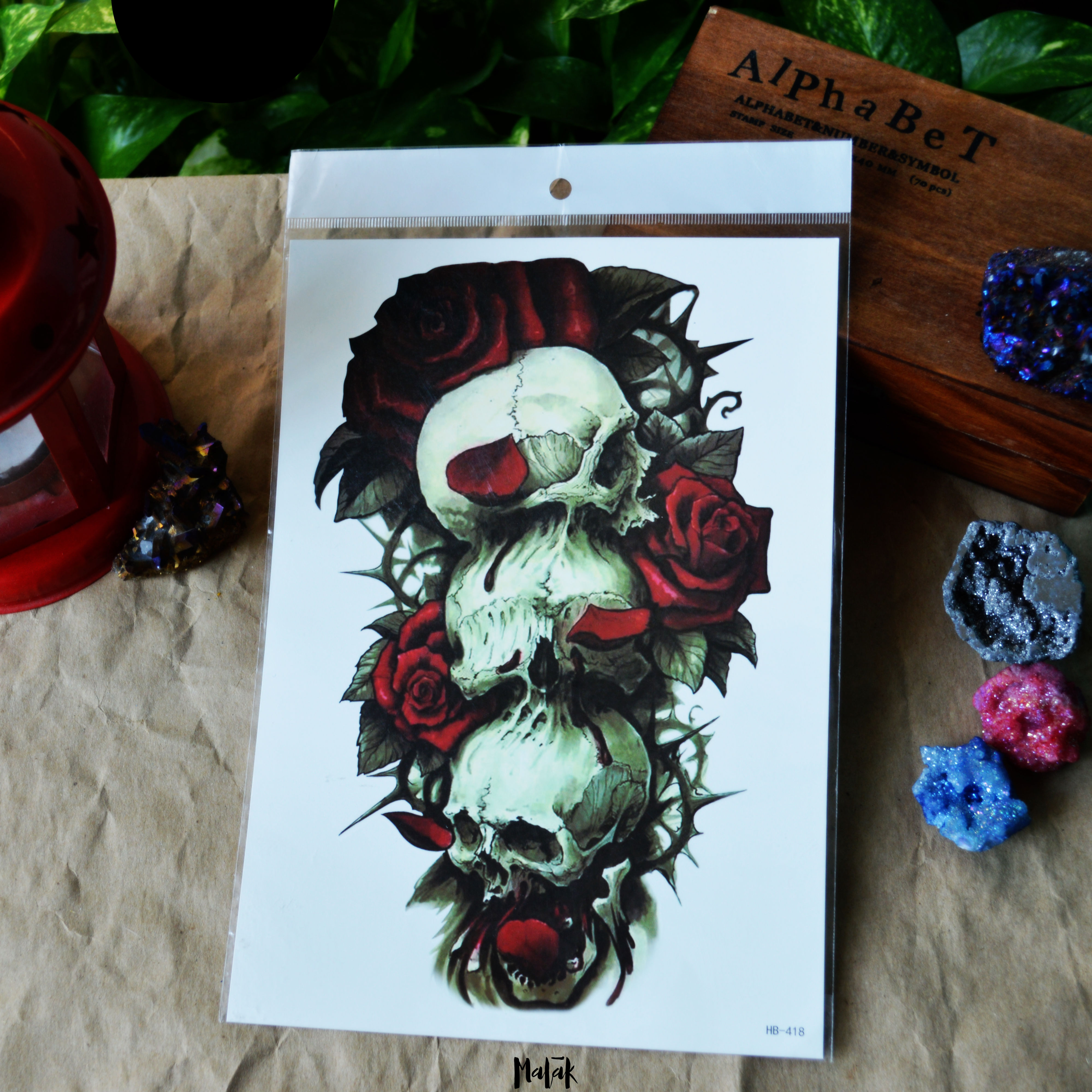 TATUAJE TEMPORAL SKULLS & ROSES
