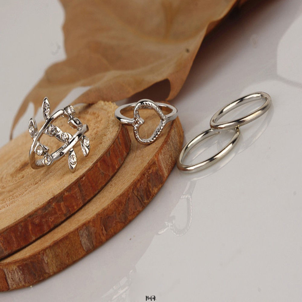SET ANILLOS LEAVES PLATEADO