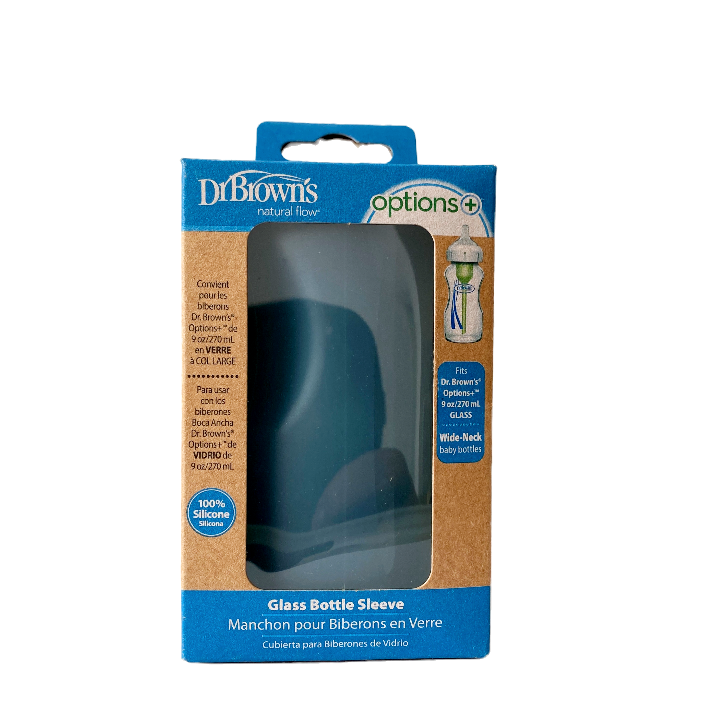 DrBrown's veshje silikoni per shishet e qelqit 270ml te gjera, blu