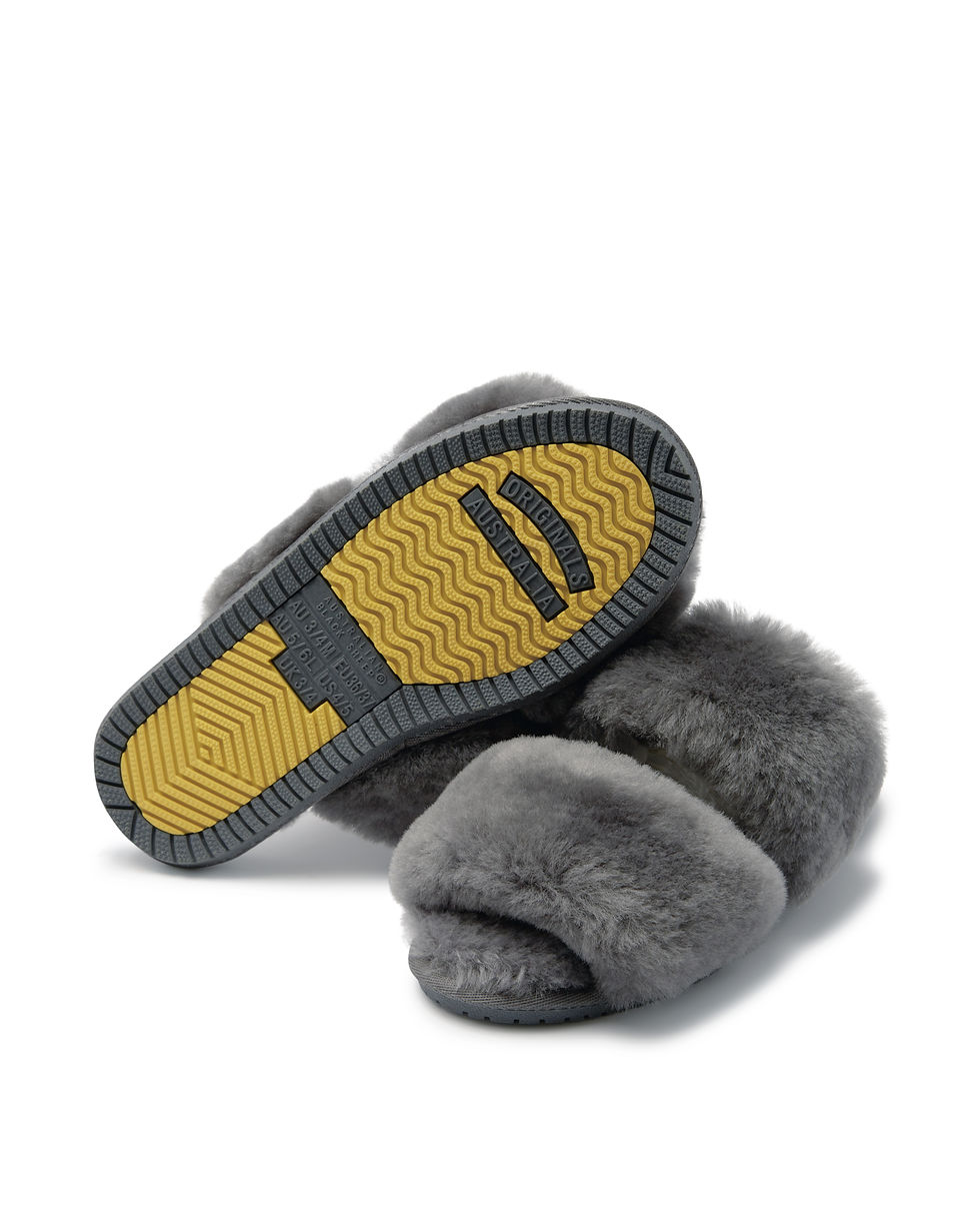 Thumbnail: Original UGG Australia Grey Double Strap Fluffy Slides