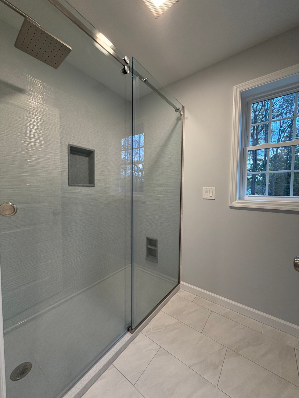 walk-in shower glass door bathroom addition renovation