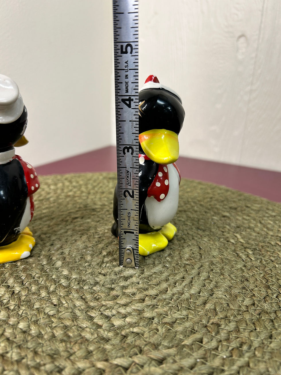 Thumbnail: Vintage Ceramic Penguin Male Female Black White Red Salt and Peppers Shakers 