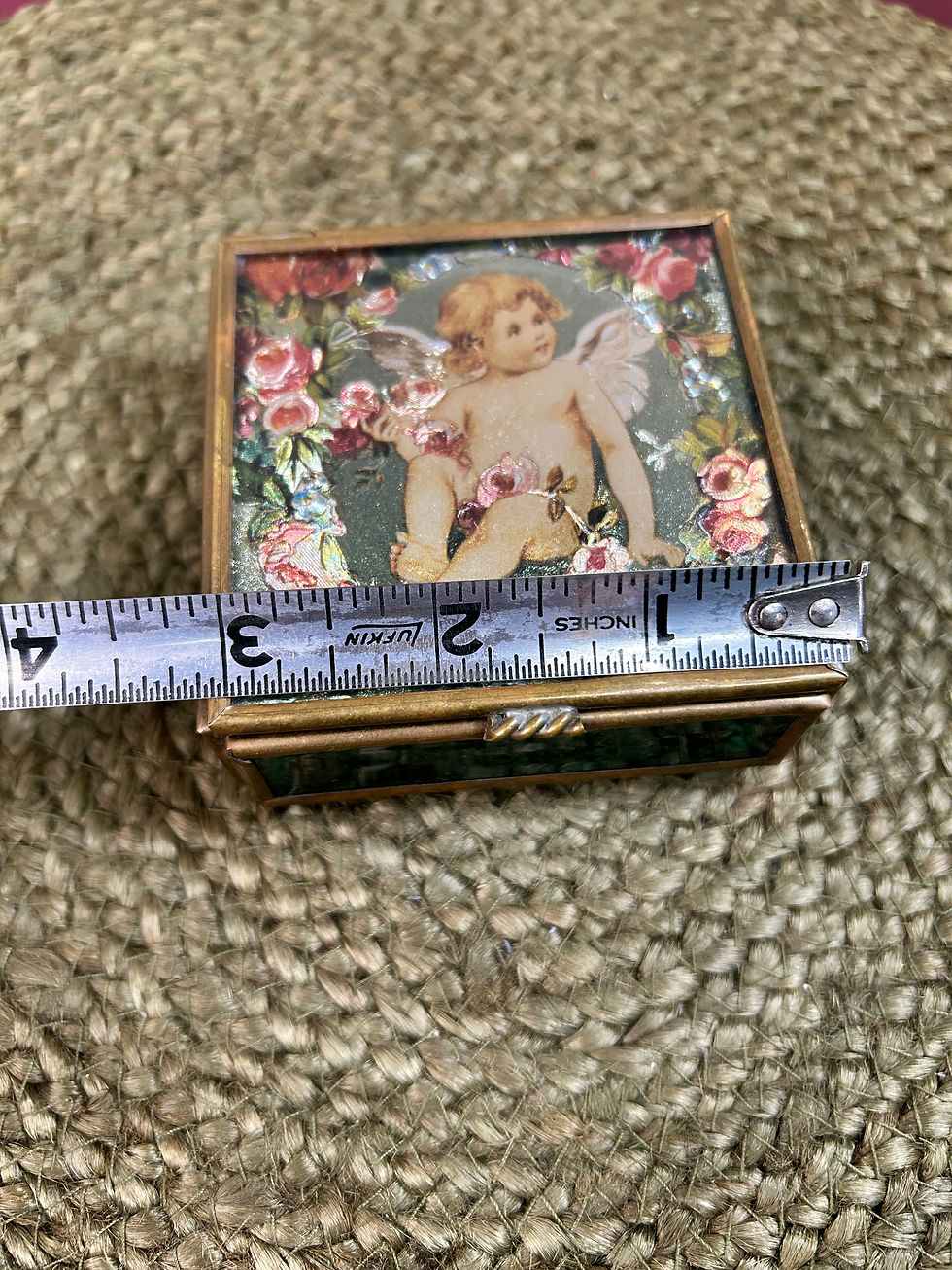 Thumbnail: Glass and Brass Cupid Roses Trinket Box 3”