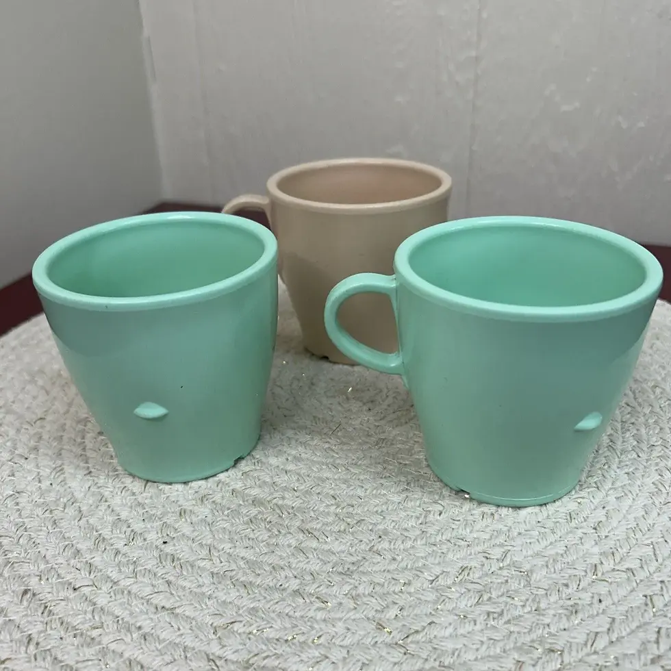 Thumbnail: Set of 3 Vintage Zylon Coffee Cup Mug Tan Mint Green Heavy Duty Melamine SC-7